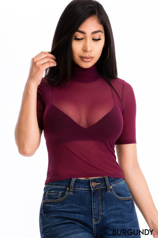 Mesh shirt Sheer Mock Neck Crop Top