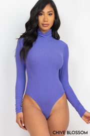 Solid Ribbed Turtle Neck Long Sleeve Bodysuit