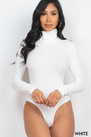 Solid Ribbed Turtle Neck Long Sleeve Bodysuit