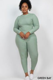 Ribbed Mock Neck Long Sleeve Pants Set