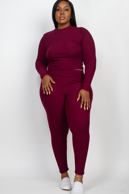 Ribbed Mock Neck Long Sleeve Pants Set