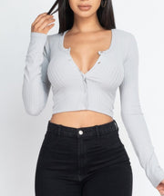 Posh Button Up Ribbed Crop Top