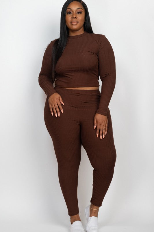 Ribbed Mock Neck Long Sleeve Pants Set