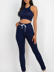 Private Practice Crop Top And Ruched Pants Set