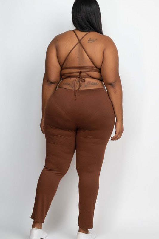 Plus Size Criss-cross open back bodycon jumpsuit