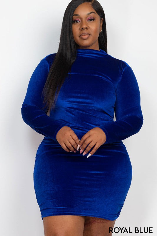 Ruched Long Sleeve Velour Dress