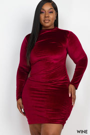 Ruched Long Sleeve Velour Dress