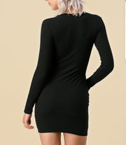 Little Black Dress Double Ribbed Mock Neck Mini Dress