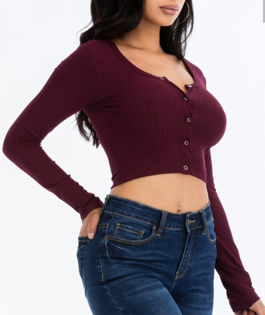 Posh Button Up Ribbed Crop Top