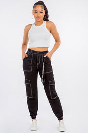 High Waist Denim Jogger Pants