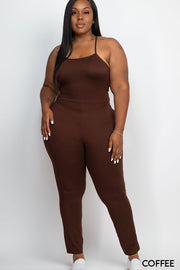 Plus Size Criss-cross open back bodycon jumpsuit