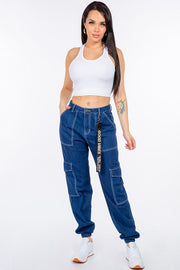 High Waist Denim Jogger Pants