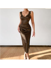 Mysterious Lady Classic MIDI Satin Dress