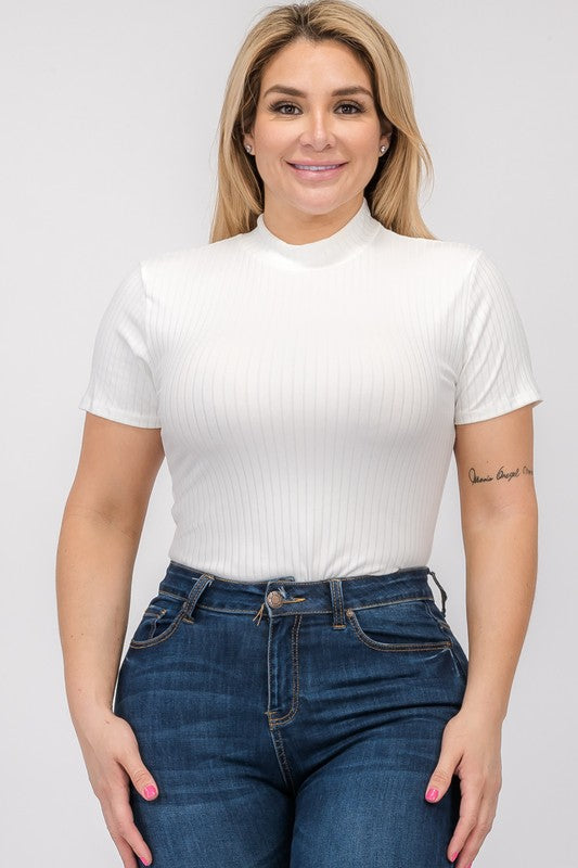 Ribbed Short Sleeve Bodysuit