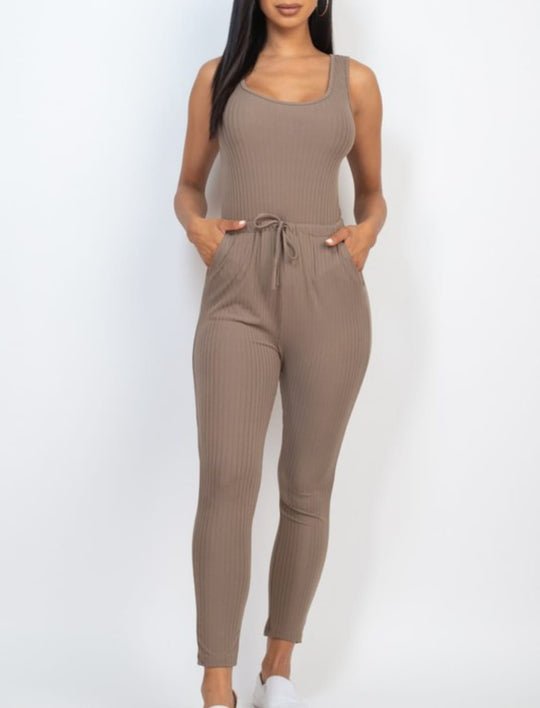 Compromise Ribbed Sleeveless Drawstring Jumpsuit