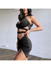 Designer Sexy Ruched Hollow Out Halter Top And Skirt Set