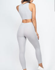 Summer Trends Soft Rib Solid Coloured Crop Top And Leggings Set