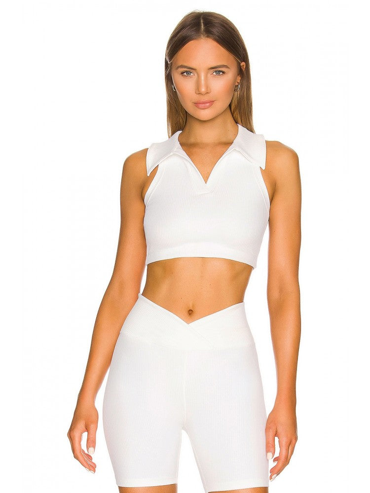 Solid Sports Crop Tank Shorts Set