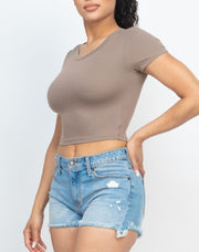 Hold Me Close Taupe Short Sleeve Round Neck Cropped Tee