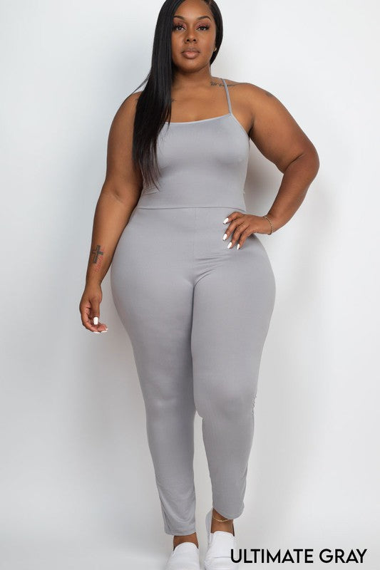 Plus Size Criss-cross open back bodycon jumpsuit