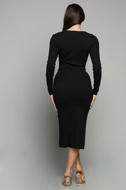 Authority Black Long Sleeve Midi Length Casual Dress