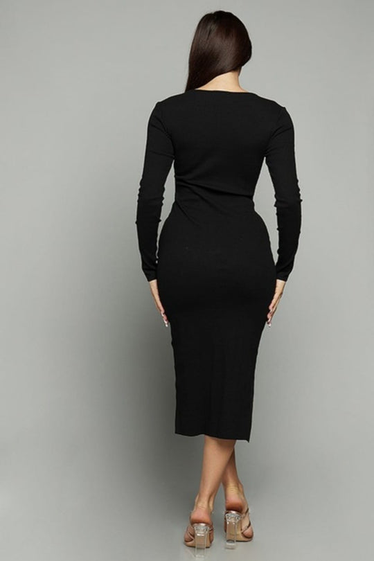 Authority Black Long Sleeve Midi Length Casual Dress