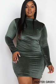 Ruched Long Sleeve Velour Dress