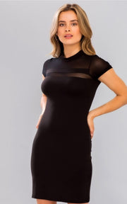 Meshed Mock Neck Bodycon Dress