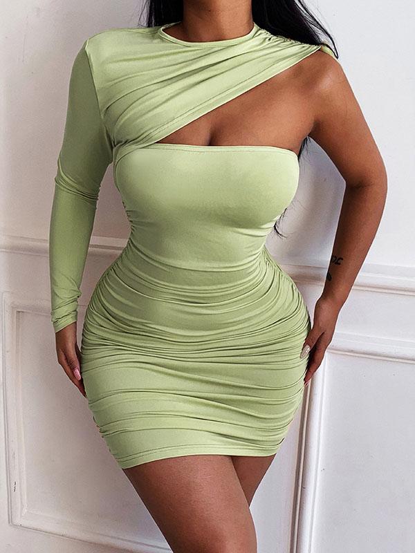 You’re A Fan Sexy Inclined Shoulder Ruched Dresses