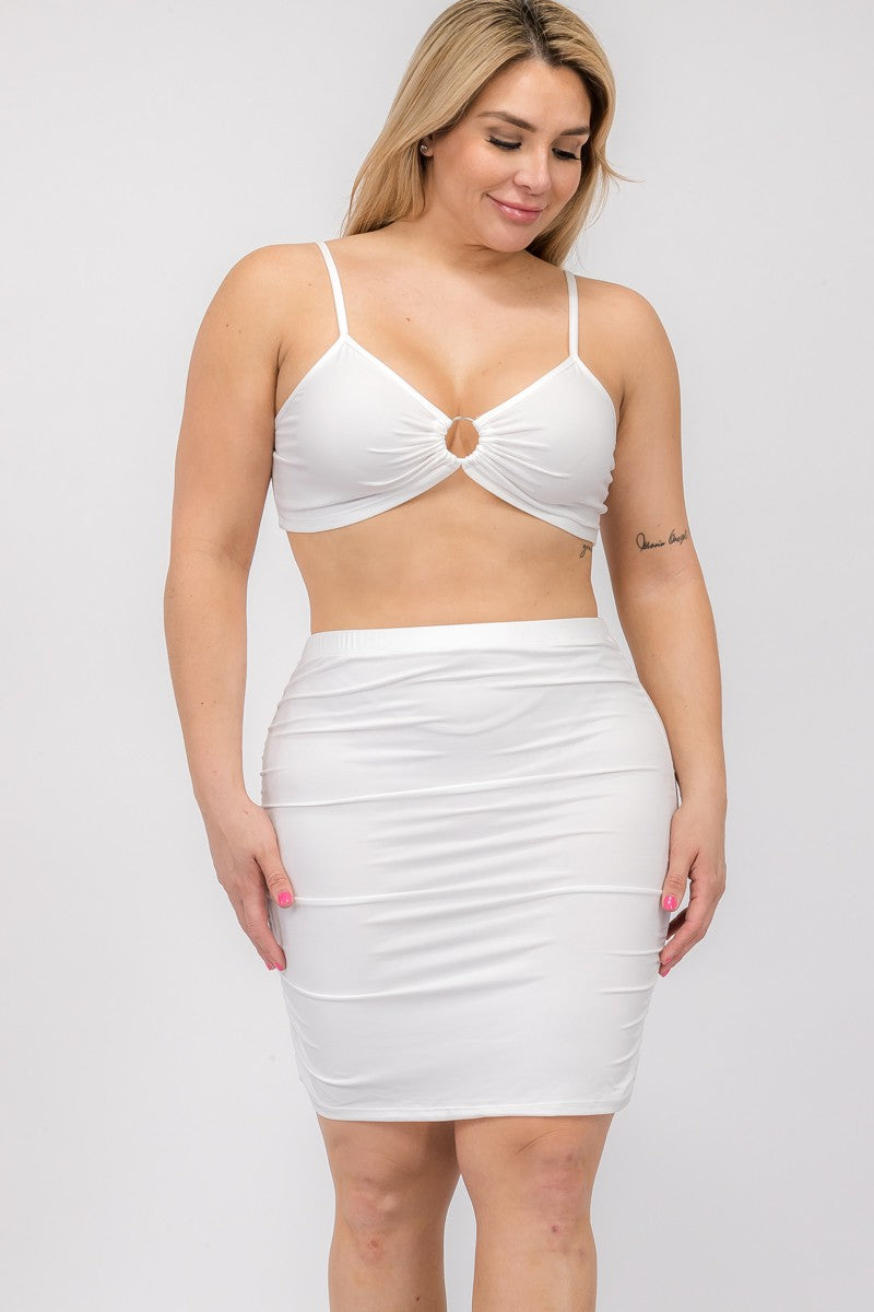 Plus Size O-ring Crop Top & Mini Skirt Set