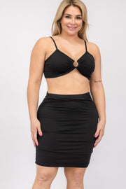 Plus Size O-ring Crop Top & Mini Skirt Set