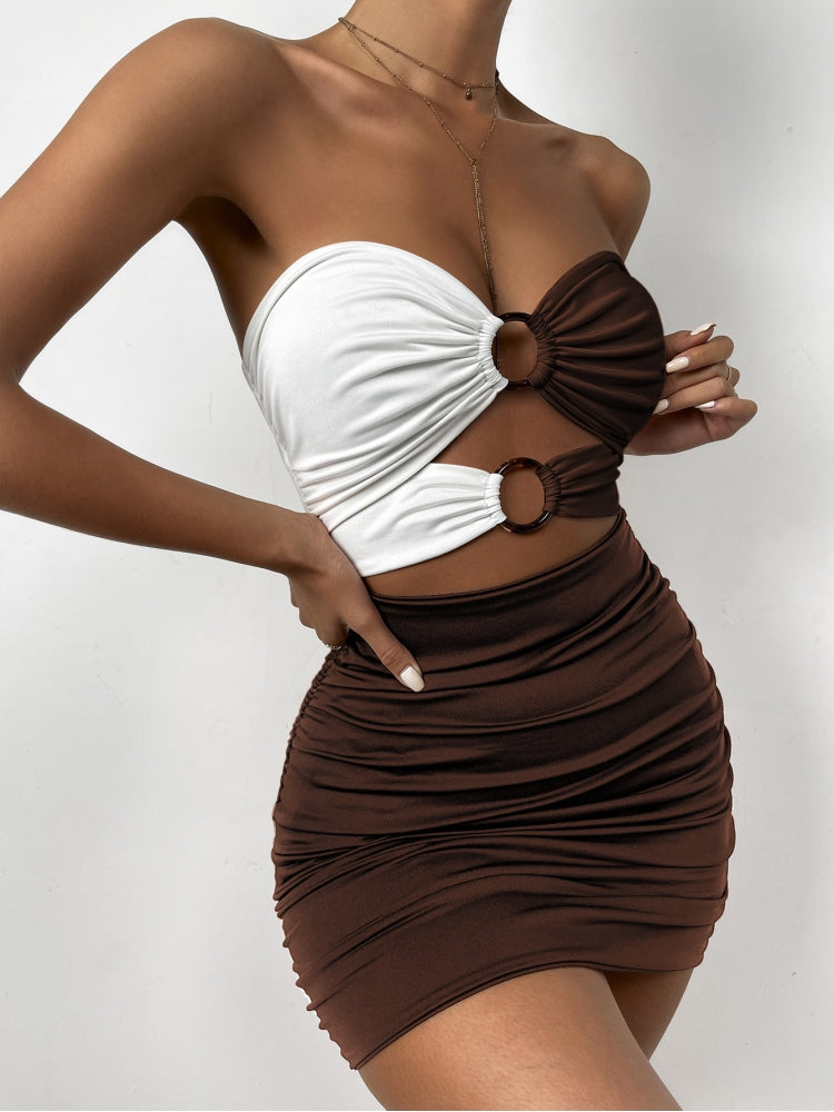 Coffee And Cream Ruched Mini Dresses