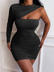 You’re A Fan Sexy Inclined Shoulder Ruched Dresses