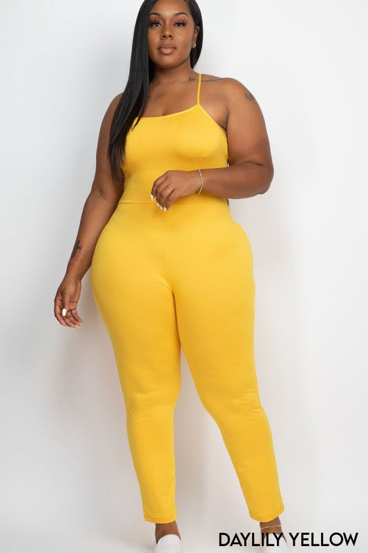 Plus Size Criss-cross open back bodycon jumpsuit