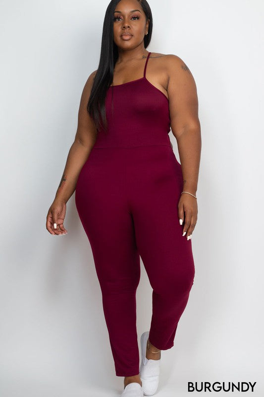 Plus Size Criss-cross open back bodycon jumpsuit