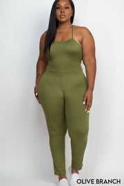 Plus Size Criss-cross open back bodycon jumpsuit