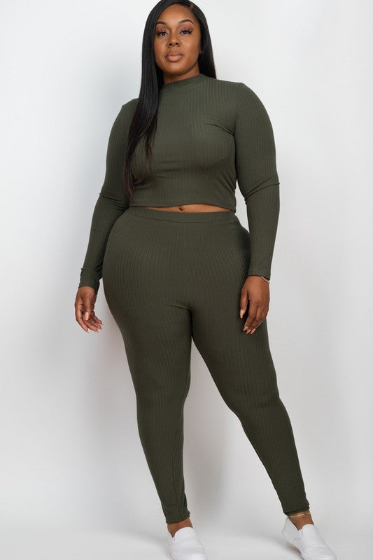 Ribbed Mock Neck Long Sleeve Pants Set