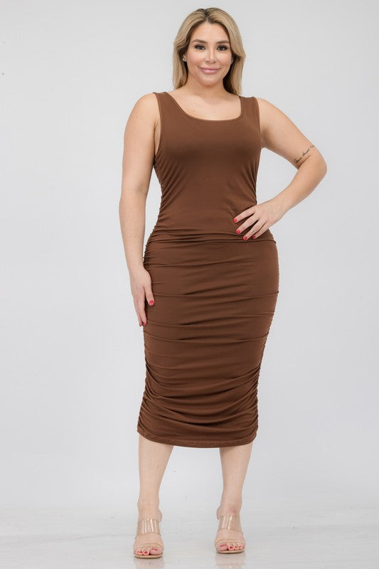 Fine As Wine Square Neck Ruched Bodycon Midi Dress