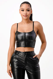 FAUX LEATHER CORSET CROP TOPS