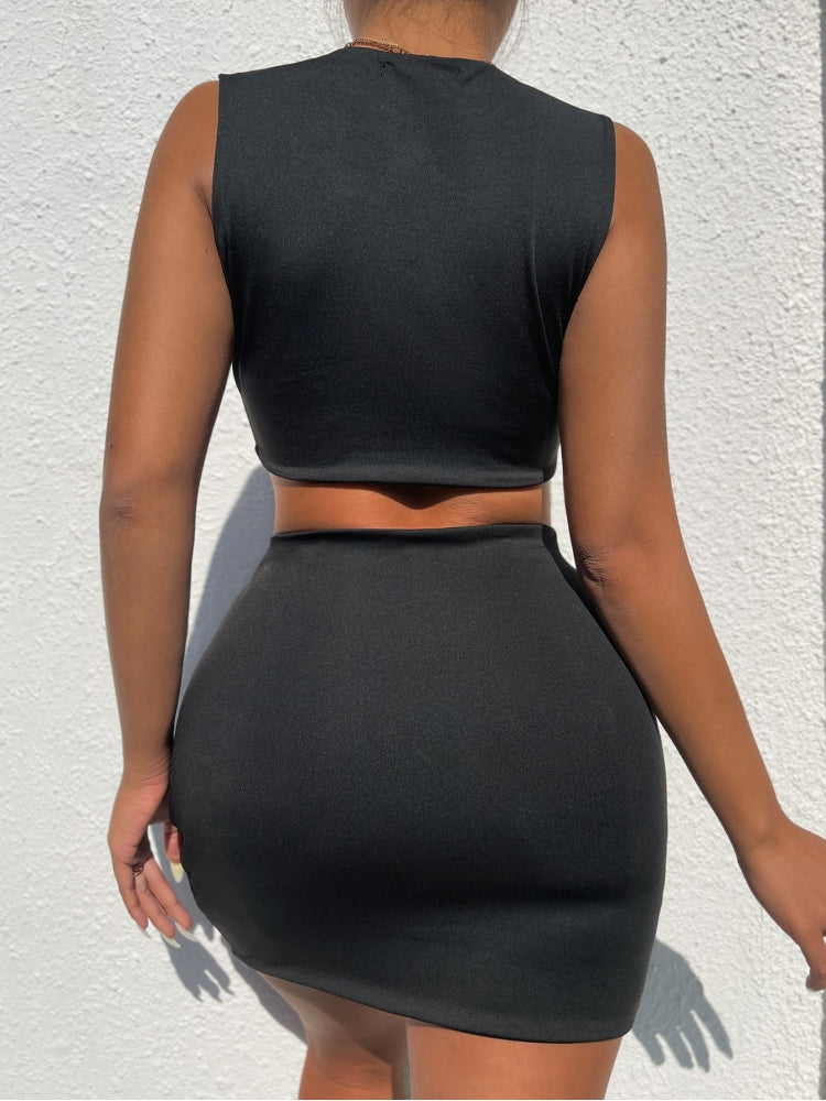 Hottie Sexy V Neck Twist Black Short Dresses