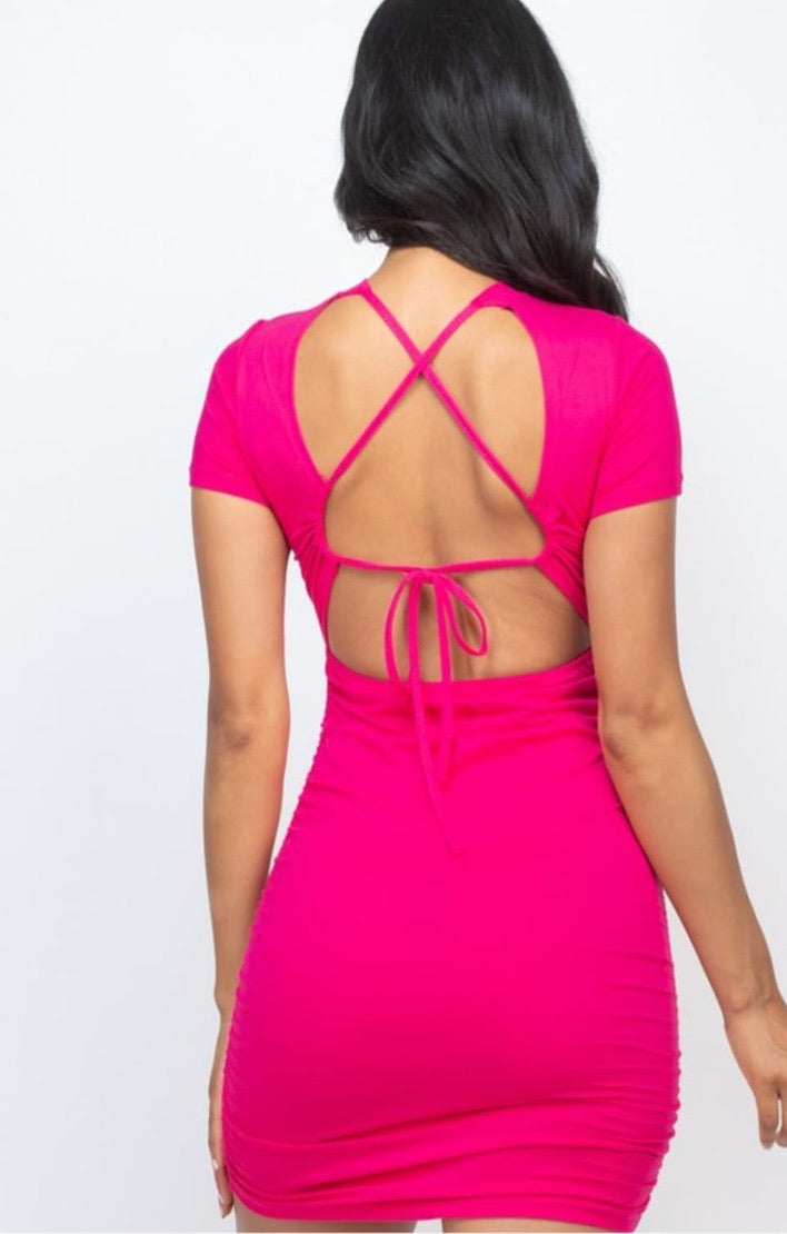 Cut Out Open Back Ruched Mini Dresses