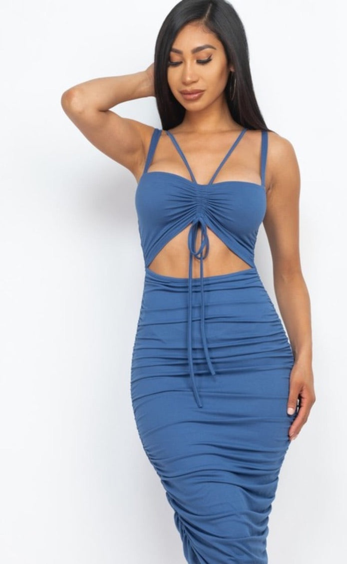 Cut Out Front Ruched Bodycon Dresses