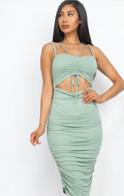 Cut Out Front Ruched Bodycon Dresses