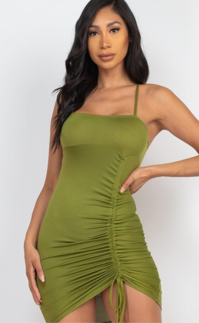 Solid Bodycon Ruched Drawstring Mini Dresses