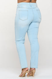 Knee Slit High Rise Straight Cut Jeans