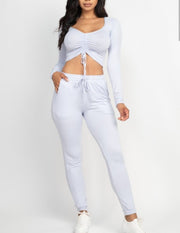 Summer Winds Strap Ruched Crop Top and Pants Set