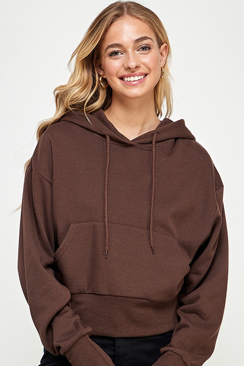 FLEECE OVERSIZED CROP PULLOVER HOODIES