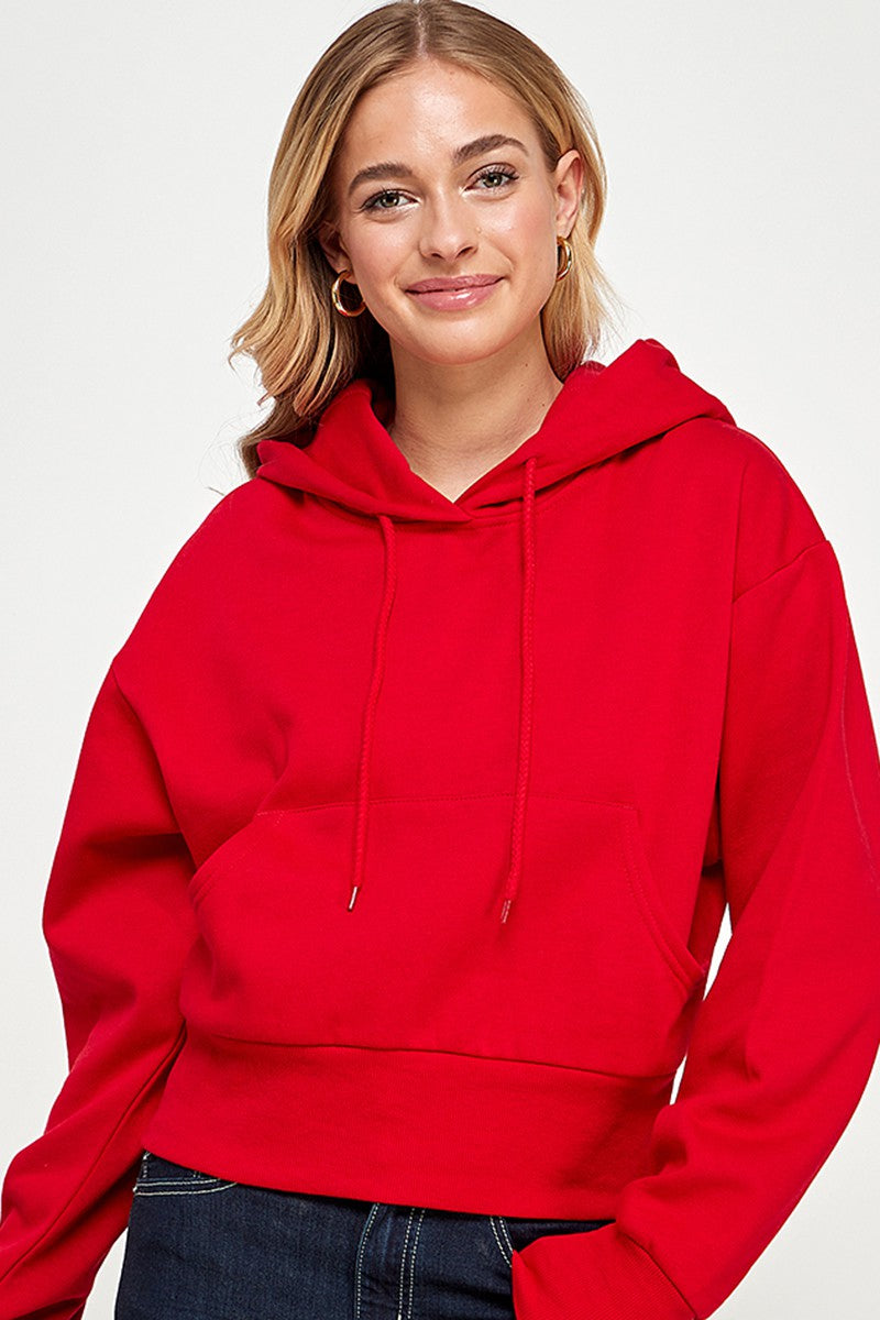 FLEECE OVERSIZED CROP PULLOVER HOODIES