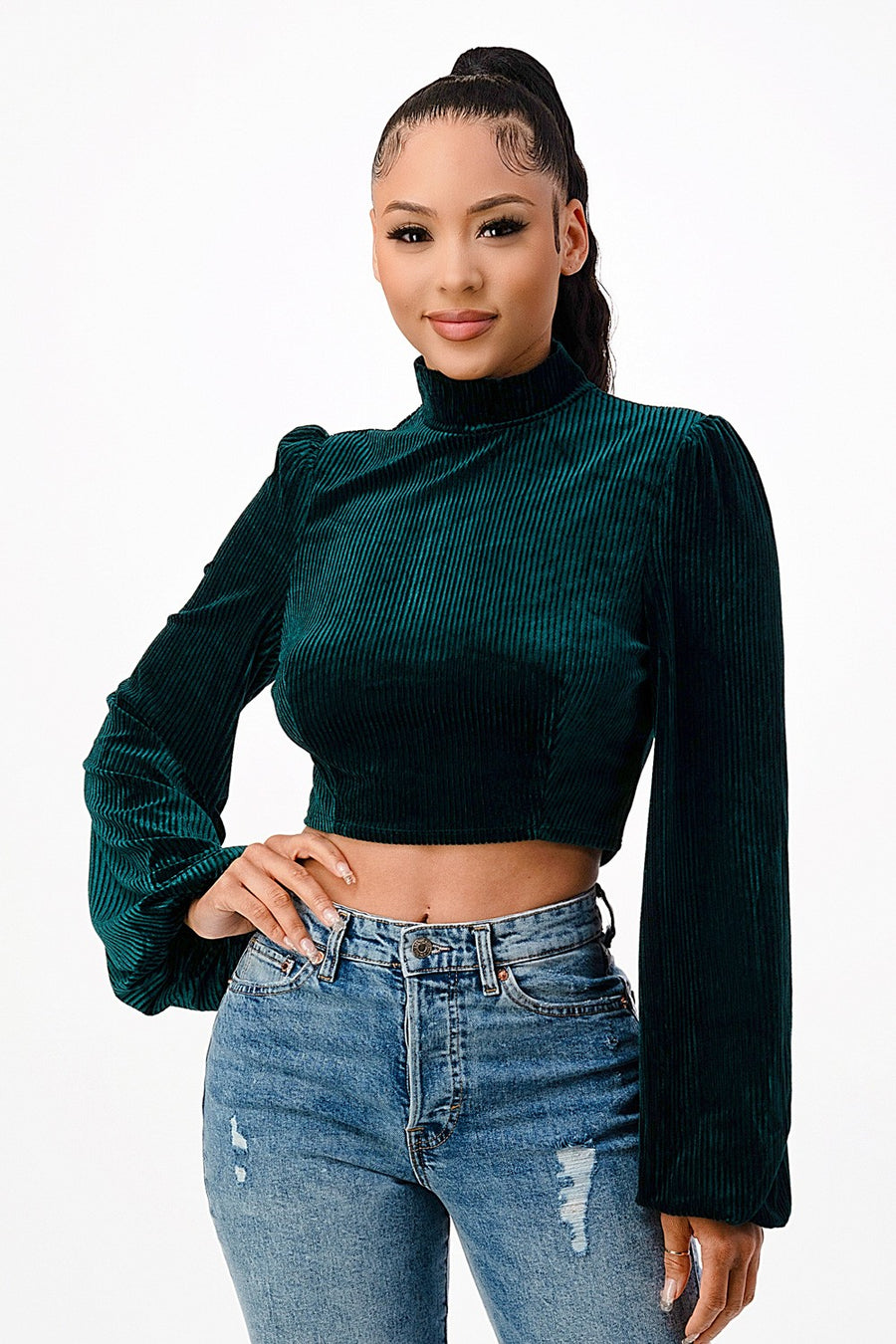 STRIPE VELVET CROP TOP