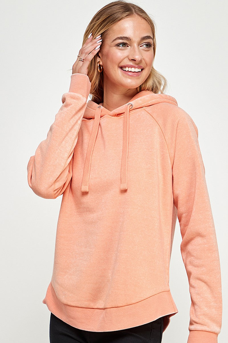 WAVE WASHED FLEECE HOODIE WITH CURVED HEM